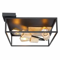 Lampes En Bois-Luminaires Globo Lighting Plafonnier Globo HAGAR Bois clair, Noir, 3 lumières