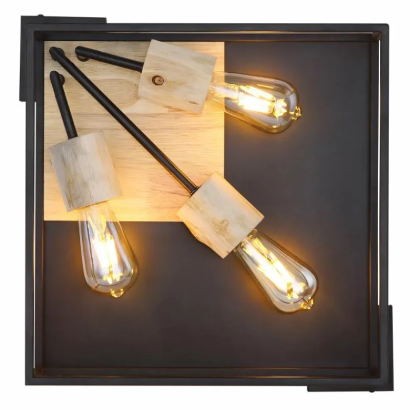 Lampes En Bois-Luminaires Globo Lighting Plafonnier Globo HAGAR Bois clair, Noir, 3 lumières