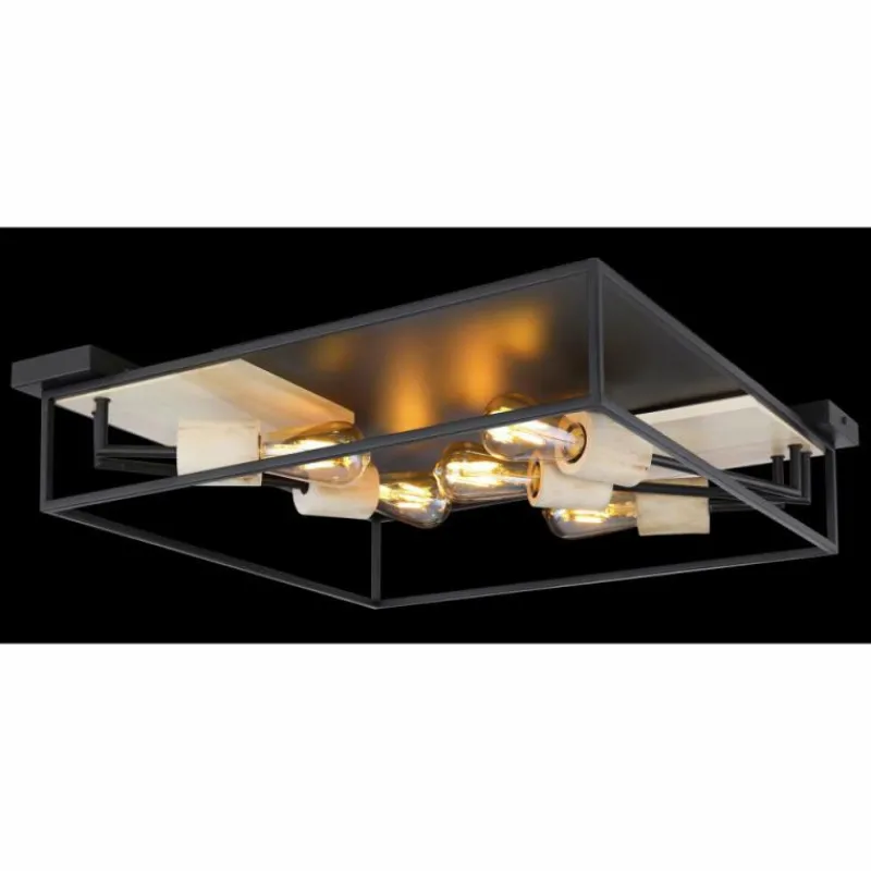 Lampes En Bois-Luminaires Globo Lighting Plafonnier Globo HAGAR Bois clair, Noir, 5 lumières