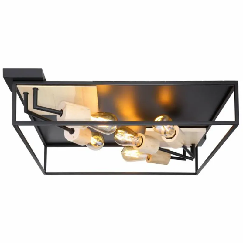 Lampes En Bois-Luminaires Globo Lighting Plafonnier Globo HAGAR Bois clair, Noir, 5 lumières