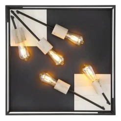 Lampes En Bois-Luminaires Globo Lighting Plafonnier Globo HAGAR Bois clair, Noir, 5 lumières