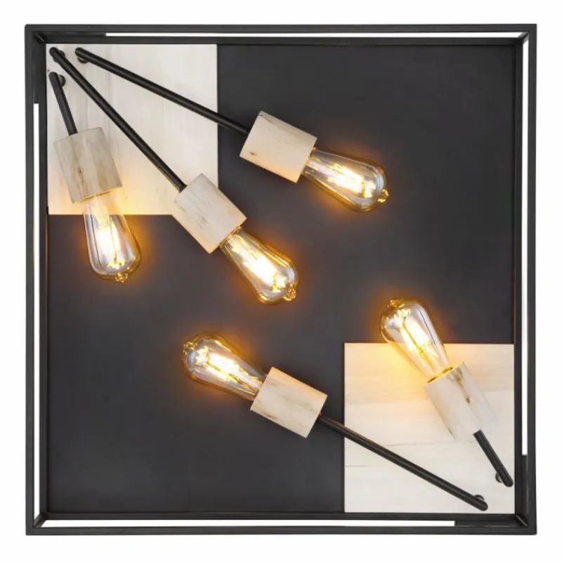 Lampes En Bois-Luminaires Globo Lighting Plafonnier Globo HAGAR Bois clair, Noir, 5 lumières