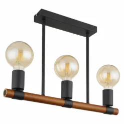 Lampes En Bois-Luminaires Globo Lighting Plafonnier Globo HEINRICH Bois foncé, Noir, 3 lumières