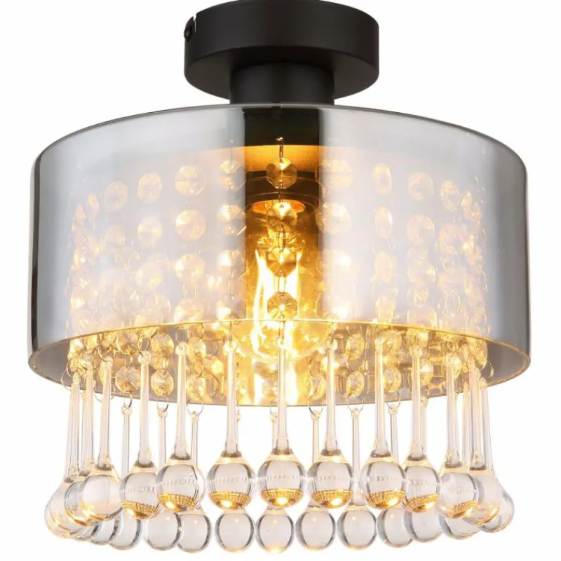 Suspension Verre Fumé-Luminaires Globo Lighting Plafonnier Globo HENDRY Noir, 1 lumière