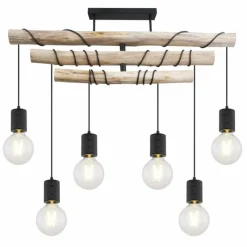 Luminaires Scandinaves-Luminaires Globo Lighting Plafonnier Globo HERMINE Bois clair, Noir, 6 lumières