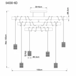 Luminaires Scandinaves-Luminaires Globo Lighting Plafonnier Globo HERMINE Bois clair, Noir, 6 lumières