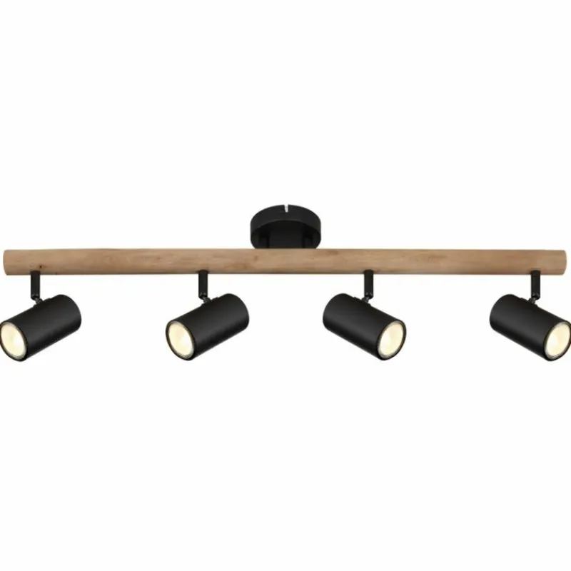 Lampes En Bois-Luminaires Globo Lighting Plafonnier Globo HERTI Brun, Noir, 4 lumières