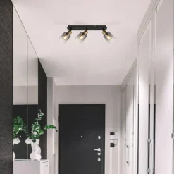 Suspension Verre Fumé-Luminaires Globo Lighting Plafonnier Globo HOLLSY Noir, 3 lumières