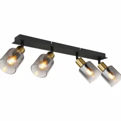 Suspension Verre Fumé-Luminaires Globo Lighting Plafonnier Globo HOLLSY Noir, 4 lumières