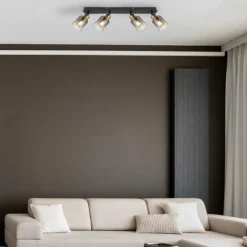 Suspension Verre Fumé-Luminaires Globo Lighting Plafonnier Globo HOLLSY Noir, 4 lumières