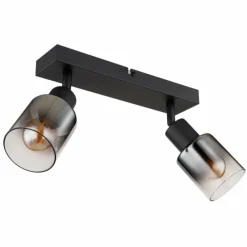 Suspension Verre Fumé-Luminaires Globo Lighting Plafonnier Globo HUBERTUS Noir, 2 lumières