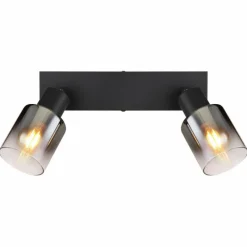 Suspension Verre Fumé-Luminaires Globo Lighting Plafonnier Globo HUBERTUS Noir, 2 lumières