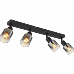 Suspension Verre Fumé-Luminaires Globo Lighting Plafonnier Globo HUBERTUS Noir, 4 lumières