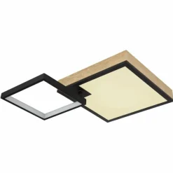 Lampes En Bois-Luminaires Globo Lighting Plafonnier Globo JACKY LED Couleur bois, Noir, 2 lumières, Télécommandes, Changeur de couleurs