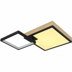 Lampes En Bois-Luminaires Globo Lighting Plafonnier Globo JACKY LED Couleur bois, Noir, 2 lumières, Télécommandes, Changeur de couleurs