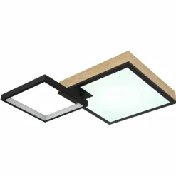 Lampes En Bois-Luminaires Globo Lighting Plafonnier Globo JACKY LED Couleur bois, Noir, 2 lumières, Télécommandes, Changeur de couleurs