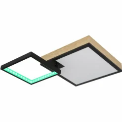 Lampes En Bois-Luminaires Globo Lighting Plafonnier Globo JACKY LED Couleur bois, Noir, 2 lumières, Télécommandes, Changeur de couleurs