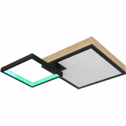 Lampes En Bois-Luminaires Globo Lighting Plafonnier Globo JACKY LED Couleur bois, Noir, 2 lumières, Télécommandes, Changeur de couleurs