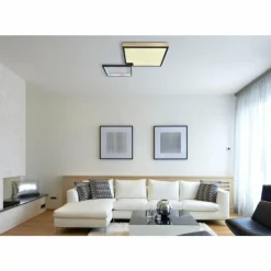 Lampes En Bois-Luminaires Globo Lighting Plafonnier Globo JACKY LED Couleur bois, Noir, 2 lumières, Télécommandes, Changeur de couleurs