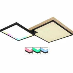 Lampes En Bois-Luminaires Globo Lighting Plafonnier Globo JACKY LED Couleur bois, Noir, 2 lumières, Télécommandes, Changeur de couleurs