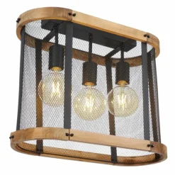 Lampes En Bois-Luminaires Globo Lighting Plafonnier Globo JEANIE Bois foncé, Noir, 3 lumières