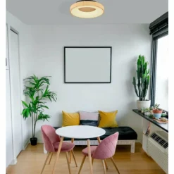 Lampes En Bois-Luminaires Globo Lighting Plafonnier Globo JOLLI LED Couleur bois, 1 lumière, Télécommandes