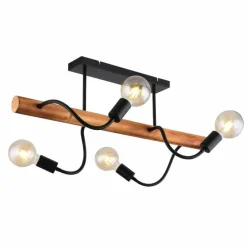 Lampes En Bois-Luminaires Globo Lighting Plafonnier Globo JULIANE Bois foncé, Noir, 4 lumières
