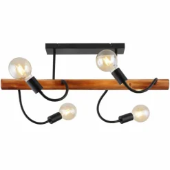 Lampes En Bois-Luminaires Globo Lighting Plafonnier Globo JULIANE Bois foncé, Noir, 4 lumières
