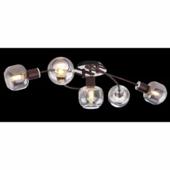 Suspension Verre Fumé-Luminaires Globo Lighting Plafonnier Globo KABU Cuivre, 5 lumières