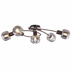 Suspension Verre Fumé-Luminaires Globo Lighting Plafonnier Globo KABU Cuivre, 5 lumières