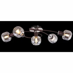 Suspension Verre Fumé-Luminaires Globo Lighting Plafonnier Globo KABU Cuivre, 5 lumières