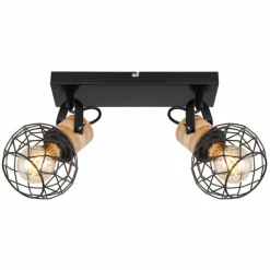 Lampes En Bois-Luminaires Globo Lighting Plafonnier Globo LACKY Bois clair, Noir, 2 lumières