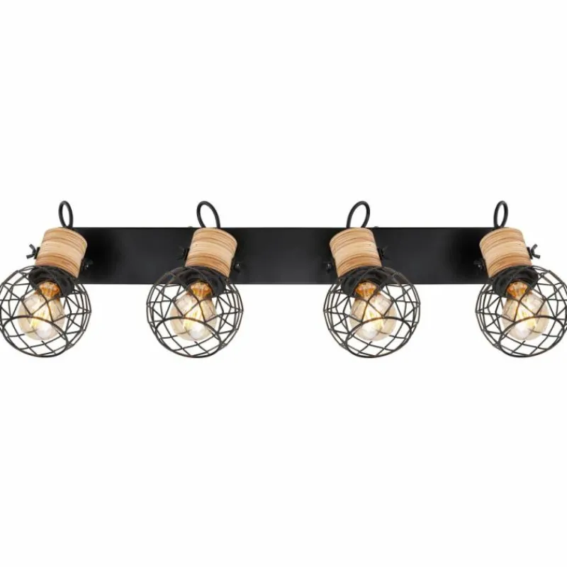 Lampes En Bois-Luminaires Globo Lighting Plafonnier Globo LACKY Bois clair, Noir, 4 lumières
