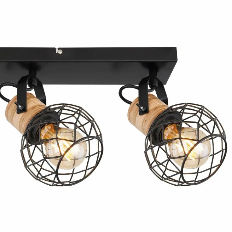 Lampes En Bois-Luminaires Globo Lighting Plafonnier Globo LACKY Bois clair, Noir, 4 lumières