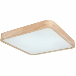 Lampes En Bois-Luminaires Globo Lighting Plafonnier Globo LEANARA LED Bois clair, Blanc, 1 lumière, Télécommandes, Changeur de couleurs