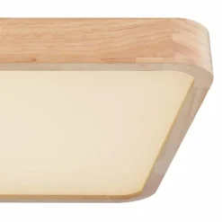 Lampes En Bois-Luminaires Globo Lighting Plafonnier Globo LEANARA LED Bois clair, Blanc, 1 lumière, Télécommandes, Changeur de couleurs