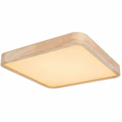 Lampes En Bois-Luminaires Globo Lighting Plafonnier Globo LEANARA LED Bois clair, Blanc, 1 lumière, Télécommandes