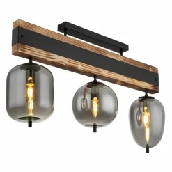 Suspension Verre Fumé-Luminaires Globo Lighting Plafonnier Globo LOREY Bois foncé, Noir, 3 lumières