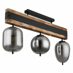 Suspension Verre Fumé-Luminaires Globo Lighting Plafonnier Globo LOREY Bois foncé, Noir, 3 lumières