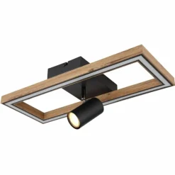 Lampes En Bois-Luminaires Globo Lighting Plafonnier Globo MANDERA LED Noir, 1 lumière