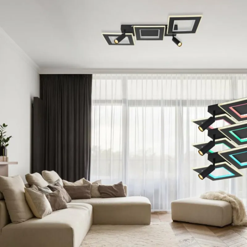 Luminaires Globo Lighting Plafonnier Globo MARIAN LED Noir, 1 lumière, Télécommandes, Changeur de couleurs* Éclairage Led