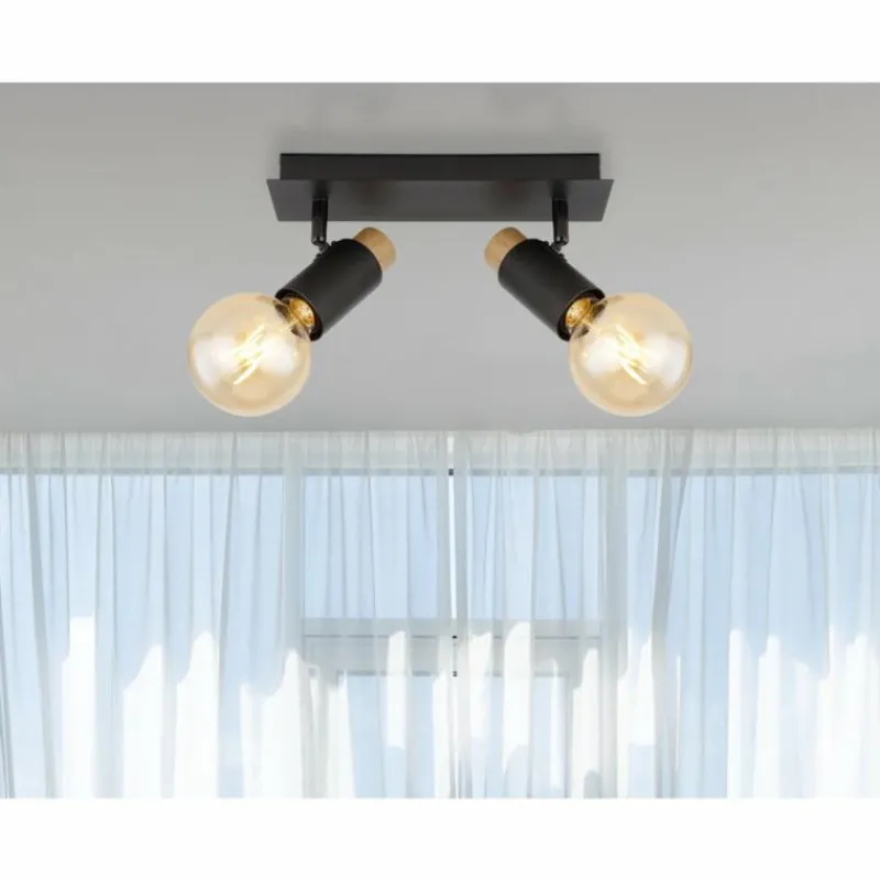 Lampes En Bois-Luminaires Globo Lighting Plafonnier Globo MATTI Écru, Noir, 2 lumières
