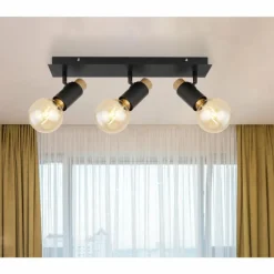 Lampes En Bois-Luminaires Globo Lighting Plafonnier Globo MATTI Écru, Noir, 3 lumières