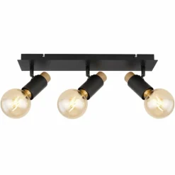 Lampes En Bois-Luminaires Globo Lighting Plafonnier Globo MATTI Écru, Noir, 3 lumières