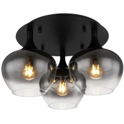 Suspension Verre Fumé-Luminaires Globo Lighting Plafonnier Globo MAXY Noir, 3 lumières
