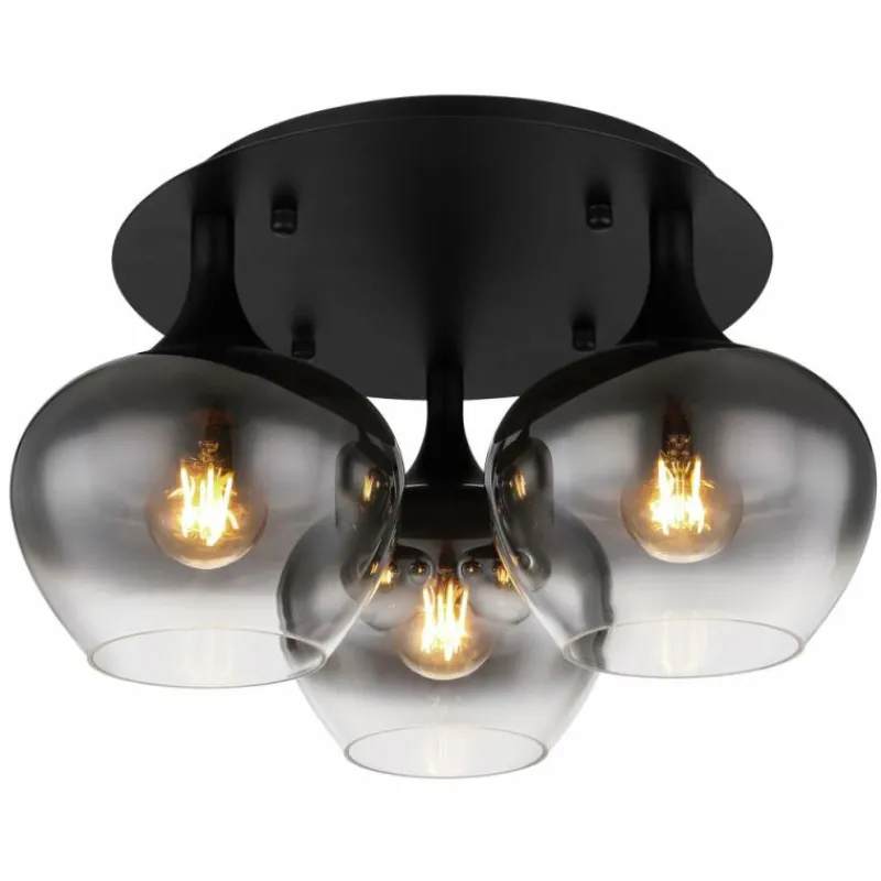 Suspension Verre Fumé-Luminaires Globo Lighting Plafonnier Globo MAXY Noir, 3 lumières