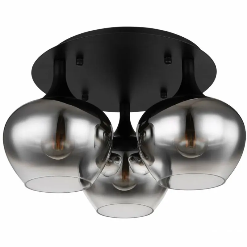 Suspension Verre Fumé-Luminaires Globo Lighting Plafonnier Globo MAXY Noir, 3 lumières