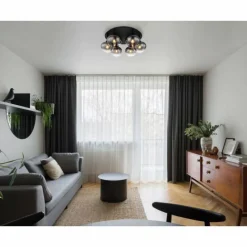 Suspension Verre Fumé-Luminaires Globo Lighting Plafonnier Globo MAXY Noir, 6 lumières