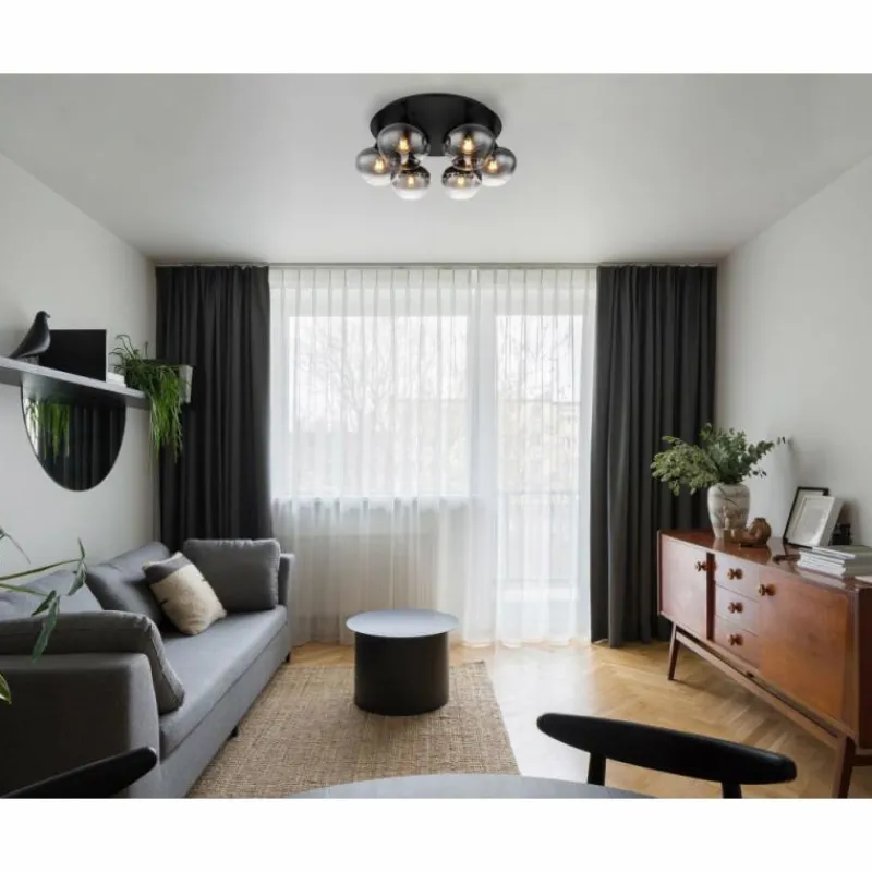 Suspension Verre Fumé-Luminaires Globo Lighting Plafonnier Globo MAXY Noir, 6 lumières