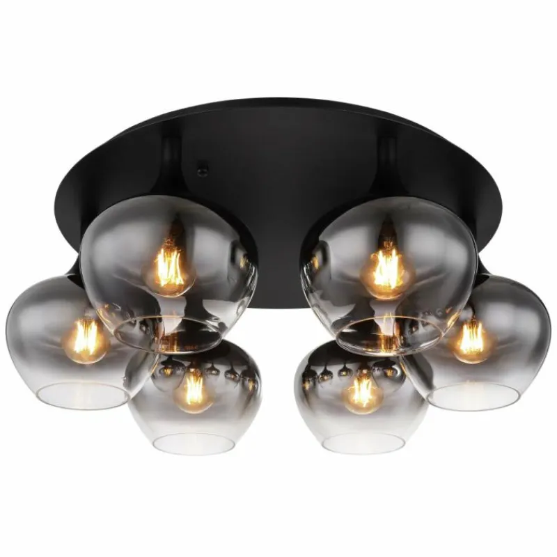 Suspension Verre Fumé-Luminaires Globo Lighting Plafonnier Globo MAXY Noir, 6 lumières